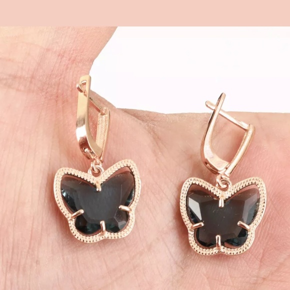 Blue topaz & rose gold butterfly earrings - Picture 3 of 3